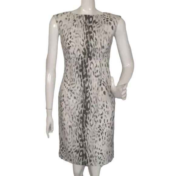 CALVIN KLEIN Dress, 2, Snow Leopard Print, Sleeveless, Empire waist, Sheath - Picture 1 of 15